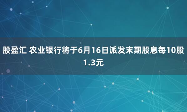 股盈汇 农业银行将于6月16日派发末期股息每10股1.3元